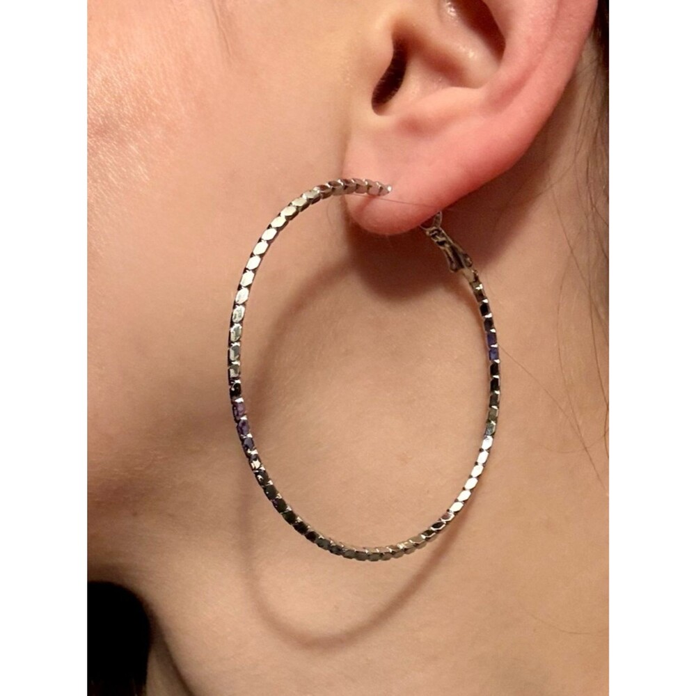 Express Silver Bevel Textured 2.25 inches Hoop Earrings Women’s Jewelry